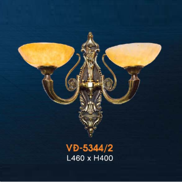 VE - VĐ - 5344/2: Đèn vách đồng đôi, chao đá - KT: L460mm x H400mm - Đèn chân E27 x 2 bóng