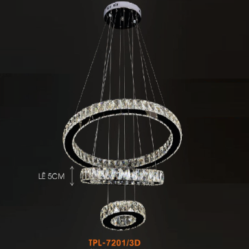 VE - TPL - 7201/3D: Đèn thả 3 vòng đèn LED Phale - KT: Ø(300+500+7000)mm - Đèn LED đổi 3 màu - Remote
