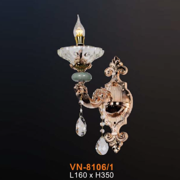VE - VN - 8106/1: Đèn vách nến chao thủy tinh - KT: L160mm x H350mm - Đèn E14 x 1 bóng