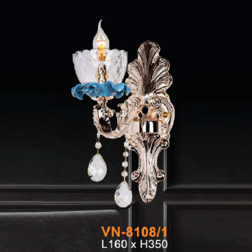 VE - VN - 8108/1: Đèn vách nến chao thủy tinh - KT: L160mm x H350mm - Đèn E14 x 1 bóng
