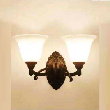 VE - V- 8515/2: Đèn gắn tường đôi, chao thủy tinh - KT: L300mm x H250mm - Đèn chân E27 x 2 bóng