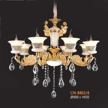 VE - CN - 8803/8: Đèn chùm nến 8 tay - KT: Ø800mm x H650mm - Đèn nến chân E14 x 8 bóng + Đèn LED