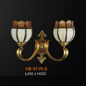 VE - VĐ - 9119/2: Đèn vách đồng đôi - KT: L450mm x H320mm - Đèn chân E14 x 2 bóng