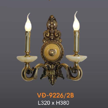 VE - VĐ -  9226/2: Đèn vách đồng đôi, chén đá - KT: L320mm x H380mm - Đèn chân E14 x 2 bóng