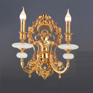 VE - VĐ -  9243/2: Đèn vách đồng đôi, chén đá - KT: L360mm x H400mm - Đèn chân E14 x 2 bóng