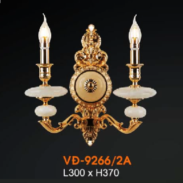 VE - VĐ -  9266/2A: Đèn vách đồng đôi, chén đá - KT: L300mm x H370mm - Đèn chân E14 x 2 bóng