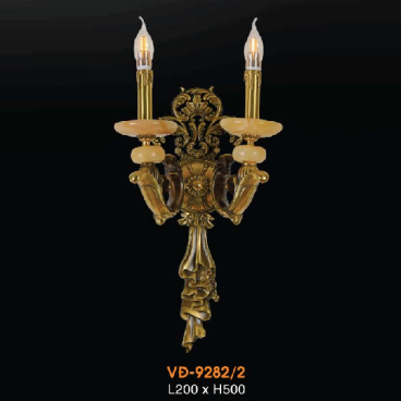 VE - VĐ -  9282/2: Đèn vách đồng đôi, chén đá - KT: L200mm x H500mm - Đèn chân E14 x 2 bóng