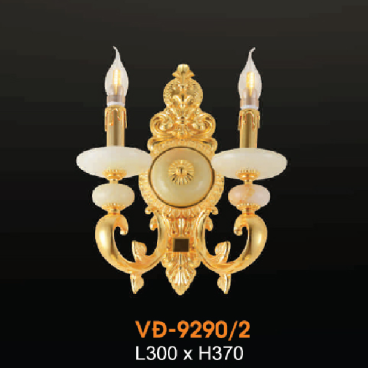 VE - VĐ -  9290/2: Đèn vách đồng đôi, chén đá - KT: L300mm x H370mm - Đèn chân E14 x 2 bóng