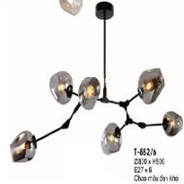 VE-T-882/6 : Đèn chùm bi màu đen khói 6 bóng , KT: Ø800m*H800mm, đèn E27*6 bóng tính riêng