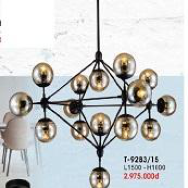 VE -T-9283/15: Đèn chùm bi trà 15 bóng, KT: L1500mm*H500mm, bóng E27*15 bóng tính riêng