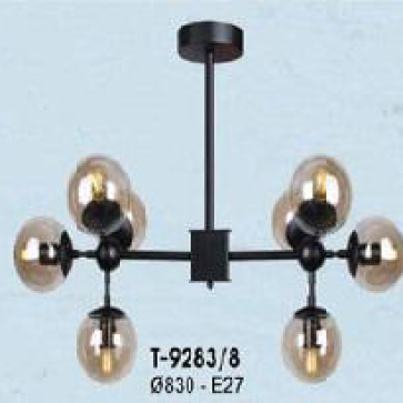 VE - T- 9283/8: Chùm bi 8 bóng chao màu trà, KT: Ø830mm - Bóng E27*8 bóng tính riêng