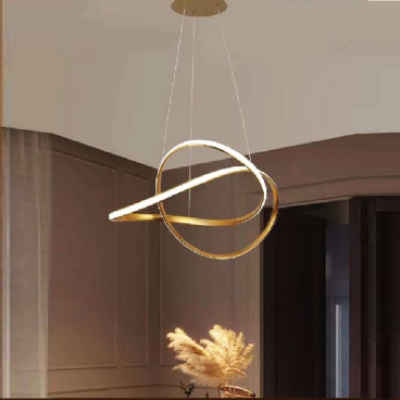 VE - T - 4401: Đèn thả 2 vòng LED xi màu vàng - KT: L(400+600)mm x H1000mm - Đèn LED đổi 3 màu