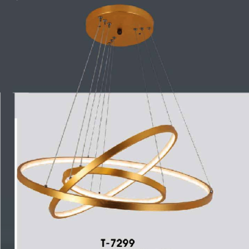 VE - T - 7299: Đèn thả 3 vòng LED xi màu vàng - KT: Ø(300+500+700)mm - Đèn LED ánh sáng đổi 3 màu