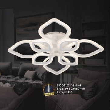 CODE: X32- 4+4: Đèn áp trần LED Mica 8 cánh - KT: Ø680mm x 680mm - Đèn LED đổi 3 màu